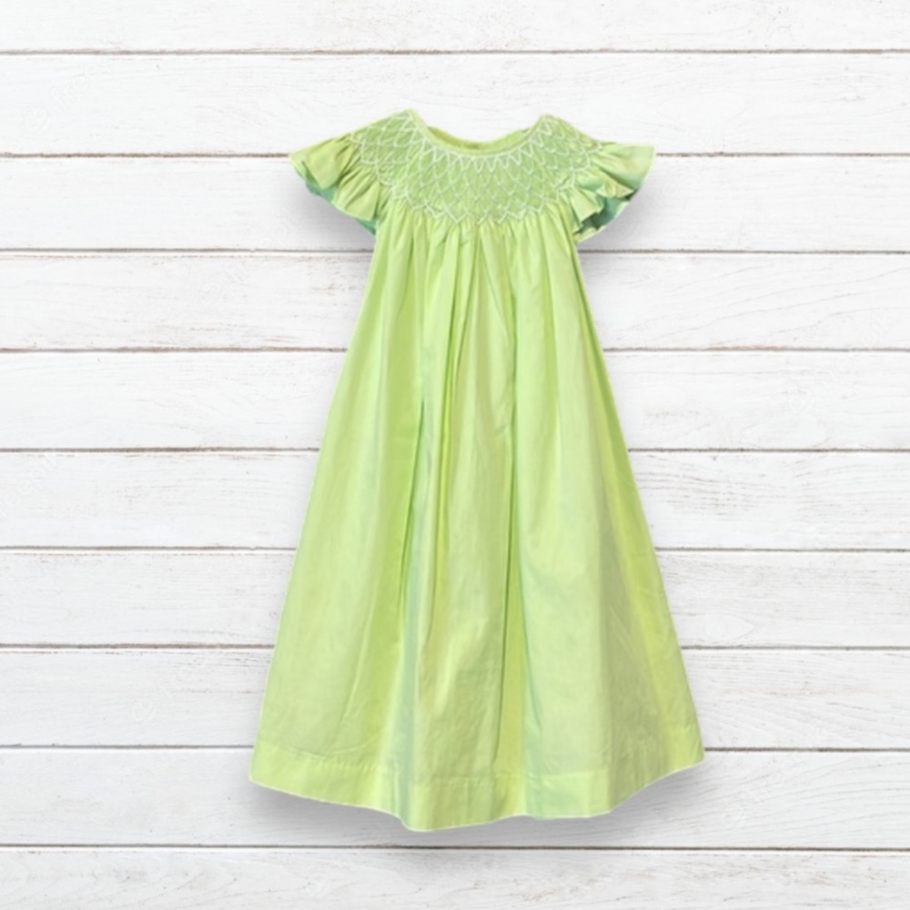 Mom & Me Green Pearl Smocked Flutter Sleeve Toddler Dress